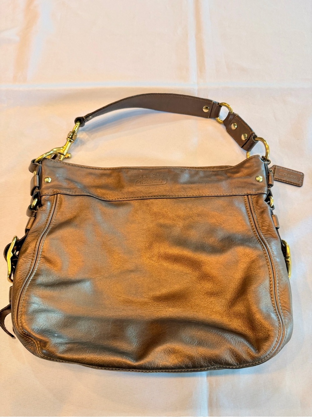 Coach Zoe Metallic Bronze Leather Hobo with Gold Hardware Rare No 12669